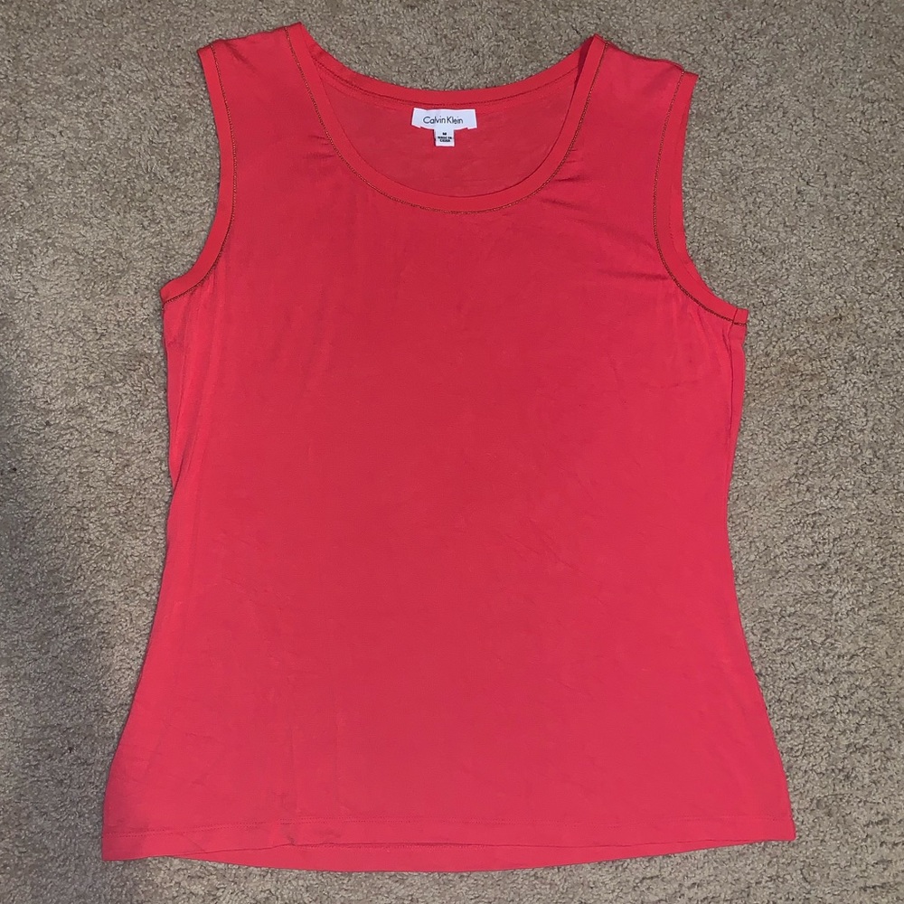 Coral Calvin Klein Sleeveless Top w/ Beading